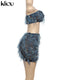 Women's Stacked Crochet Wrapped Chest Crop Top+Sheer Slim Mini Skirts