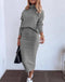 Women Long Sleeve Mock Neck Sweatshirt + High Waist Skirt Set