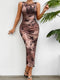 Women’s Printed Slim Split Long Halter Dress