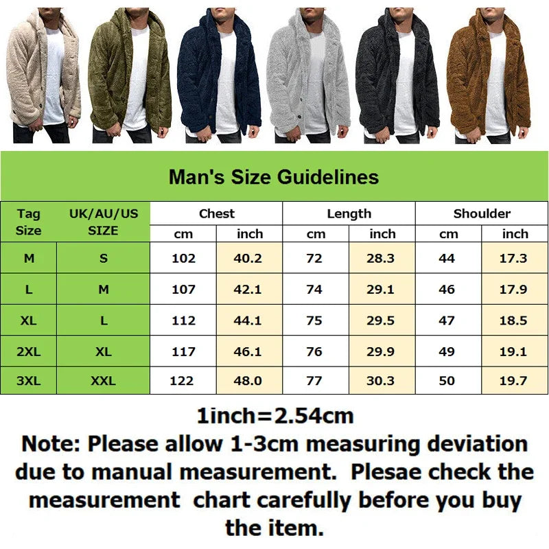 Men's Fleece Solid Color Fluffy Long Sleeve Button Hooded Jacket