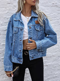 Women Turn-down Collar Loose Denim Jacket