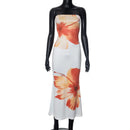 Women's Flower Printed Floor Length Long Dress