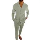 Men's Long Sleeve Button Shirts Top And Drawstring Pants Sets