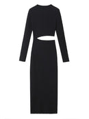 Women's Hollow Out  Slim Causal O-Neck Long Sleeve Maxi Dress