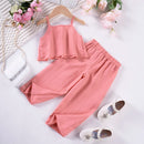 Girls Solid Color Pit Stripe Cami Top + Pants Set