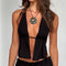 Women Cami Backless black Lace Up Cutout Halter Crop Top