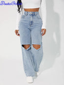 Women's High Waist Loose Cut-Out Denim Jeans