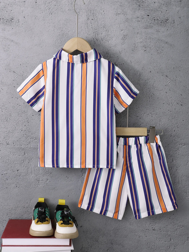 Boys Short Sleeves Striped Top And Co-Ord Sets