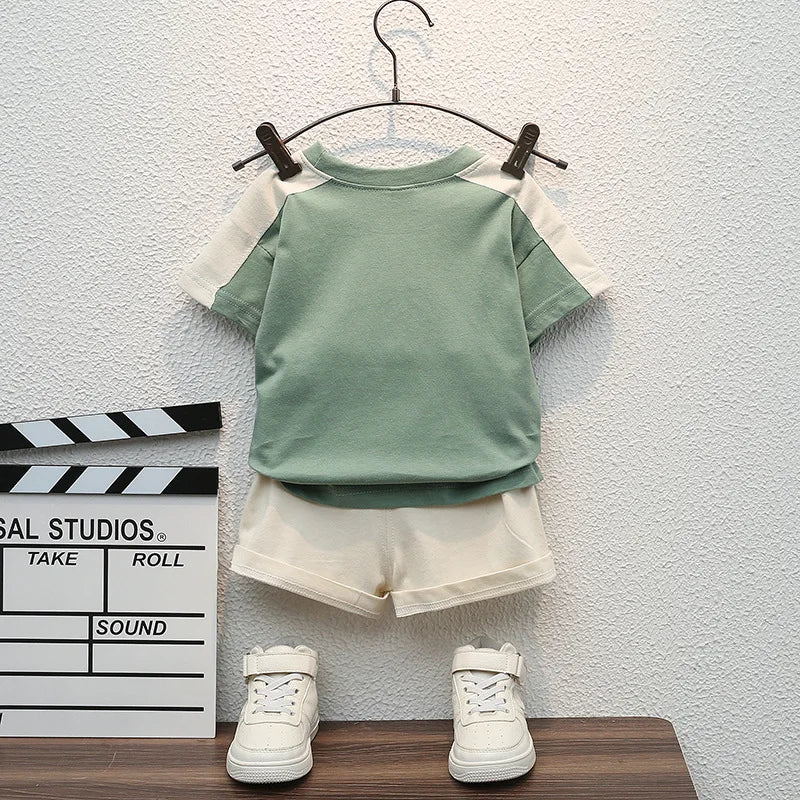 Kids Cotton Letter Printing T-shirts+Tooling Shorts Tracksuit