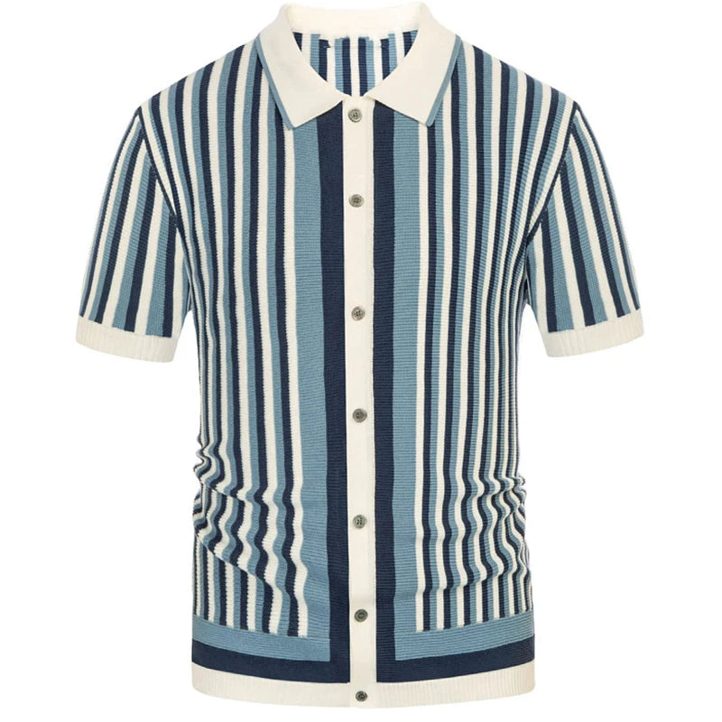 Men's Stripe Button-down Knit Polo Shirt