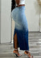 Women's Tie Dye Print Slit Denim Skirt