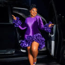 Women's Purple Velvet  Ruffles Tiered Mini Dress