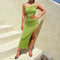 Women's Sleeveless Strap Hollow Out Side Slit Long Dress