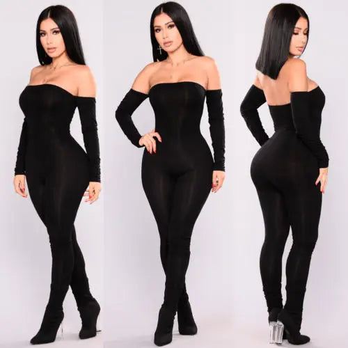 Women Off Shoulder Bodycon Jumpsuit