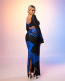 Women's Print Drawstring Backless Crop Top And Maxi Skirt Sets