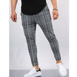 Men's Casual Plaid Suit Pants, Slim Fit Trousers