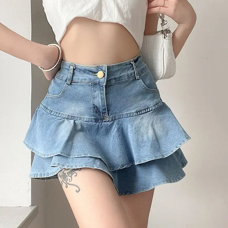 DEEPTOWN Vintage Denim Skirt Shorts