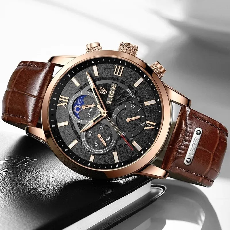 Men Luxury Brown Leather Casual Watch