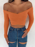 Women long sleeve off shoulder solid color basic tees
