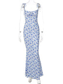 Women’s Floral Print Sleeveless Backless Maxi Dress