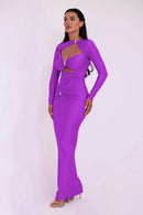 Women's Hollow Out Long Sleeve Solid Color Slim Fit Cut Out Maxi Dress