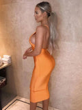 Women's Hot Orange Asymmetrical Backless Bandage Maxi Dress