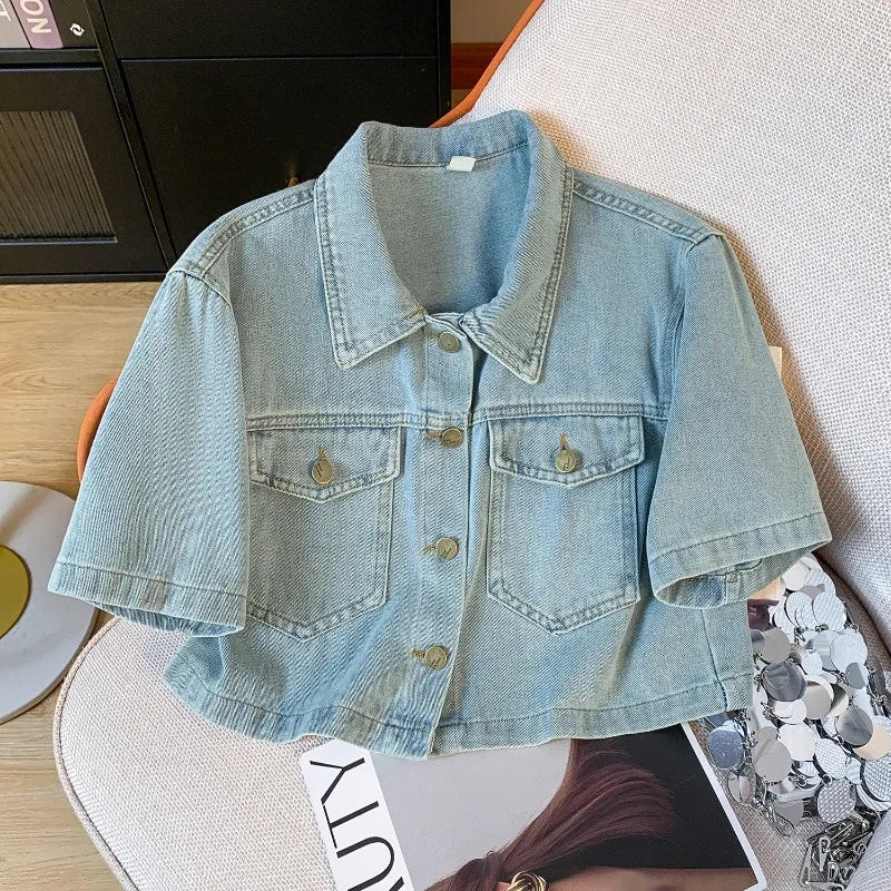 Sweet Hot Girl Retro Suit Women's Summer Short Sleeved Denim Jacket A-line Short Skirt Two-piece Set Fashion Female Clothes