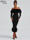 Women's Fur Shoulder And Bottom Solid Slim Maxi Dress