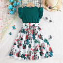 Girls Emerald Green Ruffled Sleeveless Floral Princess Dress