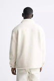 Men White Cargo Lambswool Cotton Jacket