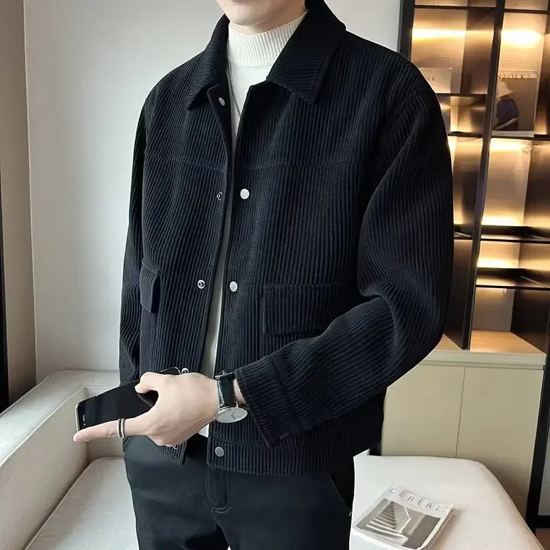 Men's Corduroy Loose-fit Cropped Lapel Thin Coat