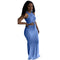 Women’s O Neck Sleeveless Crop Top+ Shirring Long Skirt Maxi Skirt Sets