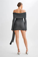 Women's Off-shoulder Strapless Backless Long Sleeve Ruched Draped Knitted Dress