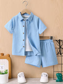 Boys Blue Wave Shirt And Shorts Casual Two-Piece