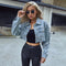 Women Long Sleeve Crop Denim Jacket