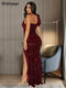 Women's Slit Leg Padded Sequin Strap Dress