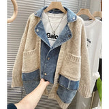 2023 New Autumn Winter Women Women’s Splicing Long Sleeve Denim Jacket