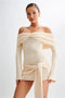 Women's Off-shoulder Strapless Backless Long Sleeve Ruched Draped Knitted Dress