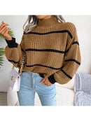 Vintage Striped Sweater  Long Sleeve Casual Knitted Pullover Jumper