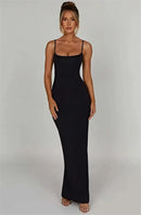 Women's Thickened Fabric Sleeveless Spaghetti Strap Backless Bodycon Maxi Dress