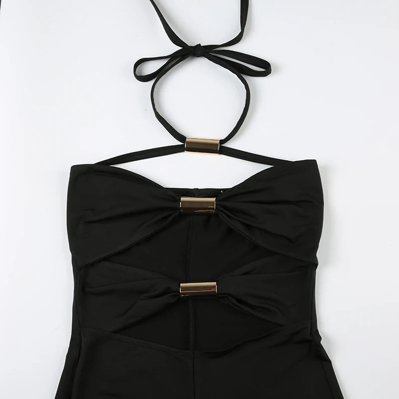 Women's Hollow Out Metal Rings Backless Playsuit