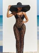 Women Long Knitted Halter Crochet Backless Cover Up Dress