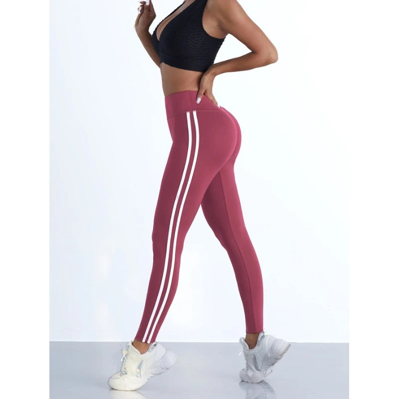 Yoga Leggings Women Striped Slim Sports Pants High Waist Hip Liftting Casul Tights Workout Running Stretchy  Gym Leggings