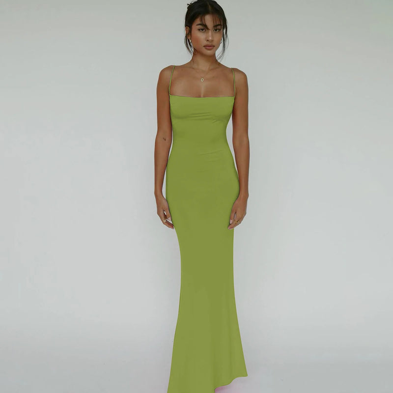 Women's Solid Color Sleeveless Backless Elegant Bodycon Maxi Dress