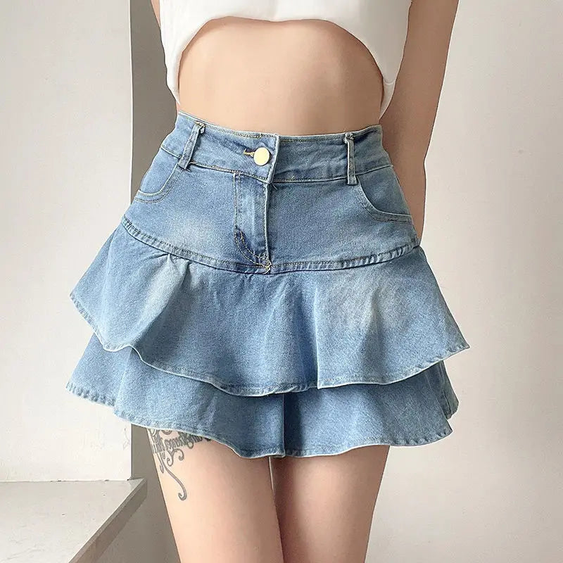 DEEPTOWN Vintage Denim Skirt Shorts