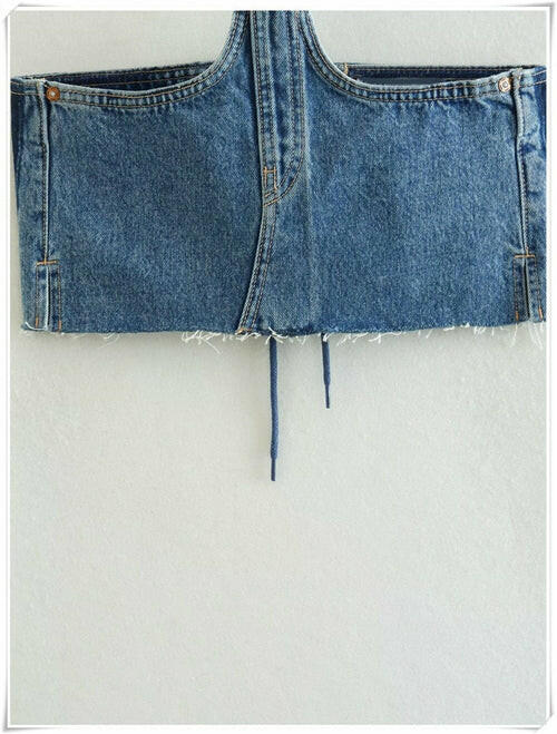 Back Bandage Jeans Crop Short  Slim Bodycon Denim Bustier Top