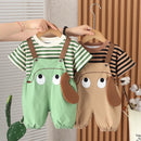 Kids Casual T Shirt Cartoon Bib And Short Pants Two Piece