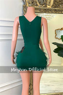 Women Green Fluffy Mini Dress