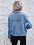 Women Turn-down Collar Loose Denim Jacket