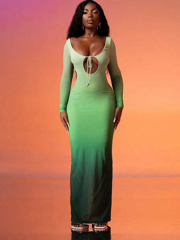 Women’s Long Sleeve Gradient Maxi Dress